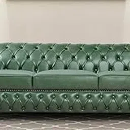 Modern Chasterfield Velvet Button Tufted Sofa Round Arm Sofa with Throw Pillows for Living Room, Bedroom, Drawing Room (Green Letherette, 3 Seater)-picture-27