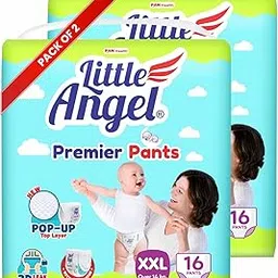 Little Angel Premier Pants Baby Diapers, Double Extra Large (XXL) Size,32 Count with Wetness Indicator,Pack of 2,16 Count/Pack,Above 14 kgs-picture-24
