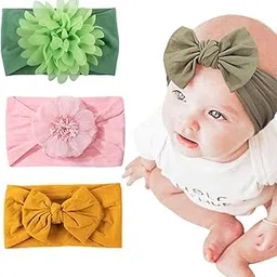 INHEAVEN Baby Headbands(MULTI DESIGNE) Stretchy Chiffon Hair Bows Hairbands Head Wrap Hair Accessories for Baby Girls Newborn Infant Toddlers Kids (3 PCS)-image-10