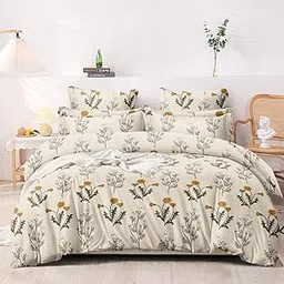 Ab Home Decor Glace Cotton Bedsheet with Comforter Set King Size Double Bed (1 Flat bedsheet-90x100 inch and Two Pillow Covers) II 4 pc Bedding Set- Cream Flower-image-11
