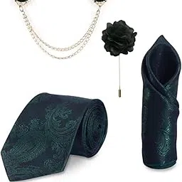 Random Stripe Mens Paisley Tie and Lapel Pin Necktie Hankerchief Cufflinks Set for Men (Pack of 5)-picture-36