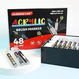 Woleebee Acrylic Paint Markers Brush Tip Set of 48 Colors | Direct-Liquid Ink System | Professional Paint Pens for Rock Painting, Canvas, Glass, Wood, Fabric, Plastic & DIY Crafts-picture-10