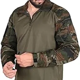 Tactical Combat Shirt, Quarter Zip, Camouflage Sleeves with Olive Green Body, Military Style-picture-10