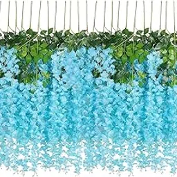 Rozi Decoration Wisteria Artificial Flowers Garland, Sky Blue Long Hanging Silk Bush Flowers String for Wedding, Photo Backdrops, Wall, Garden, Diwali, Pooja Decorations Pack of 12-picture-31