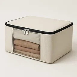 Cloth Storage Organizer Made with Imported Fabric handmade Saree Cover/Cloth Storage/Wardrobe Organizer For Clothes with Transparent Window (Pack of 1) | 40x33x17 cm-picture-42