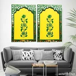 Handmade Buzz Wooden Jharokha Wall Hanging for Home Decor, Pack of 2 | Handcrafted Rajasthani Wall Panel | Antique MDF Wooden Jharokas for Living Room, Bedroom, Hall | Diwali Festival Decoration & Gift Item-picture-29