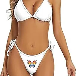 Women's Butterfly Print Two-Piece Bikini Set, Triangle Top with Side-Tie Bottom, Self Tie Spaghetti Strap Swimsuit Bikini for Girls - Pack of 2-picture-63