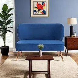 Carbo 2 Seater Chair for Living Room, Mango Wooden Frame & Sheesham Wood Leg | Velvet Fabric Chair for Dining Room, Hall, 2 Year Warranty | 2 Persons Chair | No Armstyle (Blue)-image-35