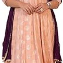 janasya Women's Plus Size Peach Georgette Foil Printed Anarkali Kurta and Dupatta-picture-4