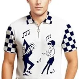 myeonn Men's Stylish Cotton Chess Printed Polo Neck Half Sleeve T-Shirt (White)-picture-10