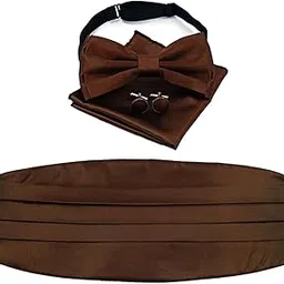utf Men's Cummerbund Set - Bow Tie (Pretied), Pocket Square & Cufflinks | Formal Wear for Wedding, Party & Business-picture-37