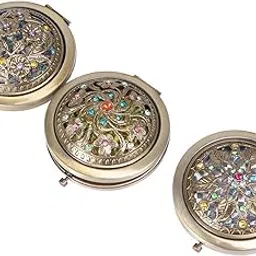 FS COOL Pretty Makeup Mirror- Dual- Sided Cosmetics Mirror Folding Vanity Mirror Metal Portable Foldable Mirror Travel Mirror (Random Pattern, Pack of 3)-image-77
