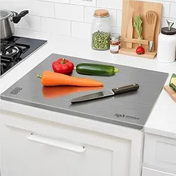 SHIMAH Stainless Steel Countertop Chopping Board for Kitchen, Large 41 X 31 CM, Premium 304 Grade SS Cutting Board Rust-Free, Anti-Bacterial, Chef Approved, Ideal for Vegetables, Fruits, Meat-picture-53