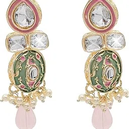 shining jewel - by shivansh Shining Jewel Handcrafted Gold Plated Design Traditional Ethnic Kundan,CZ, Pearl Studded Maroon Meenakari Earrings for Women (SJE_46.D4_M)-picture-50