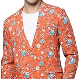 SHOWOFF Men's Notched Lapel Printed Coral Open Front Blazer-SOBLZ-300_Coral-image-59