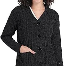 manra Women's Woolen V-Neck Buttoned Full Sleeve Cardigan Self Design Soft Wool Fabric Winter Wear Pure Wool Sweater Fully Warm with Front Pockets Stylish Sweater-picture-17