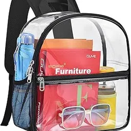 Paxiland Clear Backpack Stadium Approved 12×12×6, Small Transparent Bag with Reinforced and Widened Shoulder Straps, Black, Regular, Lightweight-picture-10
