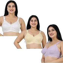 bilaminato Women's Cotton Pack of 3 Non-Padded Full Coverage Bra | 4 Hook Bra with Adjustable Strap, Wirefree Comfort Everyday Wear-picture-16