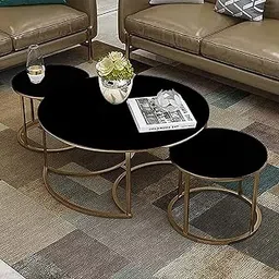 Round Coffee Table Set of 3, Modern Nesting Stacking Center Table with Sturdy Metal Frame and Marble Look for Living Room, Bedroom or Apartments (Multi)-picture-29