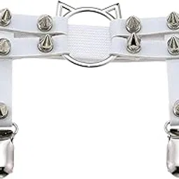 ujeavette Women Leather Leg Ring Garter Belt Elastic Punk Rivet Thigh Suspender White-picture-11