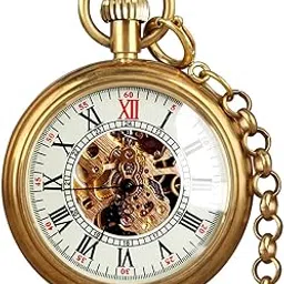 vigoroso Men's Vintage Full Copper Hand-Wind Mechanical Second&24hours Sub-dials Pocket Watch in Box-picture-56