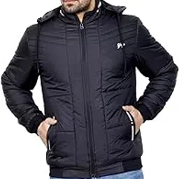 yaqr Men’s Quilted Hooded Winter Jacket 3-Layer Polyester Padded Jacket with Warm Fur Lining Full Sleeve Bomber Jacket with Detachable Hood-picture-10