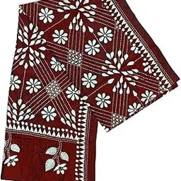 soul of bengal Women's Hand Embroidered Santiniketan Kantha Stitch Art Silk Stole (2 Metres; 525004)-picture-58
