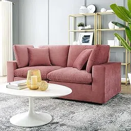 ES ESPINHO Stella Solid Sal Wood Velvet Upholstered 2 Seater Sofa Set for Living Room, Dusty Rose Color-picture-27