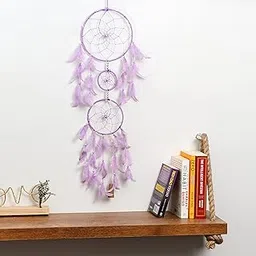 ilu ILU® Dream Catcher with Lights, Wall Hangings, Crafts, Home Décor, Handmade for Bedroom, Balcony, Garden, Party, Café, Decoration, Wedding, Decorative, Purple Feathers (17 cm Diameter)-picture-15