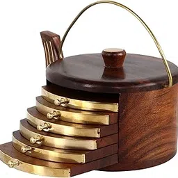 DECORITY DREAMS | Wooden Kettle Shape Drink Coasters Wood Table Coaster Set of 6 for Tea Cups, Coffee Mugs, Beer Cans, Bar Tumblers and Water Glasses image 1