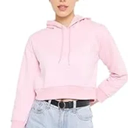 BE SAVAGE Women's Solid Crop Hoodie Suitable for Summer & Winter | Pink-picture-21