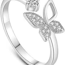 Silver Color Stainless Steel Valentine's Day Adjustable/Openable Size Diamond AD Nug Studded Love Sparkling Hollow Wings Butterfly Shape Charming Thumb Finger Rings-image-85