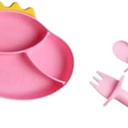 SNAPPSY Baby Plate Easy to Clean with Fork Spoon Training Feeding Divided Plate Dish D-image-78