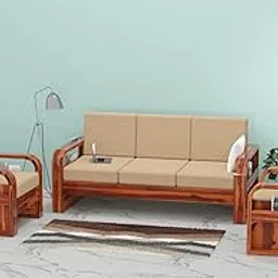 Solid Sheesham Wood 5 Seater Sofa Set for Living Room Home and Office | Wooden Sofa Set Five Seater (Beige Color Cushion, Honey Brown Finish)-picture-17