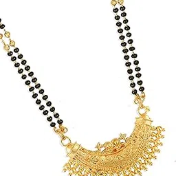 meenaz Mangalsutra For Women Girls Ladies Wife Temple South Indian Traditional 1 One Gram Gold Stylish Maharashtrian Long Chain Wati Mangal sutra Pendant Tanmaniya Black golden Nallapusalu Chains-picture-52