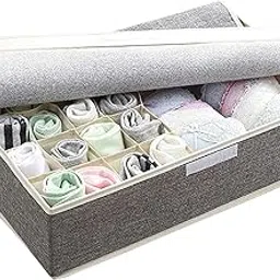 House of Quirk Innerwear Organizer 16+1 Compartment Non-Smell Non Woven Foldable Fabric Storage Box for Closet (44 x 28 x 12 cm Linen Grey)-picture-34
