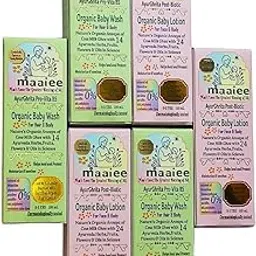 MAAIEE Organic Ayurveda Baby Lotion & Baby Wash with Pure Cow Ghee Blended in Fresh Ayurvedic Herbs, Fruits, Flowers & Science to Gently Soothe & Helps Heal Dry Irritated Skin | Natural derived | Created with Doctors in Family Medicine | Dermatologically Tested | Enriched with Almond,Olive,Shea,Avocado for babies Sensitive skin.-picture-10