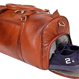 hyatt leather accessories Weekender Travel Duffle Bag with Separate Shoe/Laundry Compartment for Men & Women Made of Natural Dry-Milled Leather (TAN)-picture-11