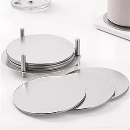 CAMDEN Stainless Steel Round Coaster Set of 6, Ideal for Tea Cups, Coffee Mugs, Beer cans, Water Glasses, Juice, etc - Silver-picture-28