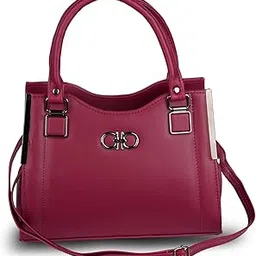 earcadni Ladies Handbag with Double Handles, Pink Faux Leather, Silver Hardware, Adjustable Shoulder Strap (Black)-picture-56