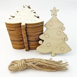 American Elm 10 Wooden Christmas Tree Cutouts Unfinished MDF Ornaments for DIY Crafts, Painting & Christmas Tree Hanging Decorations 10X9CM-image-80