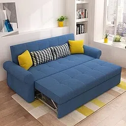 A to Z Furniture Sofa Cum Bed Modern Classic 3 Seater Fabric & Valvet Tufted Chesterfield Sofa Living Room and Office (Blue)-picture-10