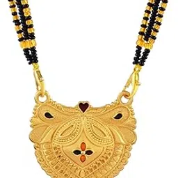 morir Exquisite Gold-Plated Mangalsutra with Unique Leaf Design Pendant & Black Beads-picture-28
