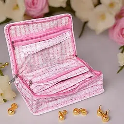 Kuber Industries Makeup Storage Bag | Vanity Box for woman | Laminated Watch Organizer | Cosmetic Storage Kit | Makeup Kit with Handle | 8 Pouch Jewellery Storage Bag | Check-Design | Pink-picture-24