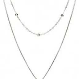 bigiotteria Silver Layered Necklace with Crystal Square Pendant-picture-47