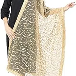 dupatta bazaar Woman's Gold Net Dupatta with heavy Golden work.-picture-52