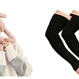 Cute Rabbit Pink Earmuffs For Women & Girls and Arm Black Sleeves for Men & Women | | Hand Cover Sleeves for Boys & Girls for Running, Bike Riding & Outdoor Use-image-85