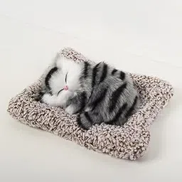 Cute Sleeping Cat Plush Toy with Meow Sound – Realistic Striped Kitten Showpiece for Car Dashboard, Home Décor & Kids Gift (Black & White)-picture-13