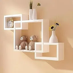 Dime Arts Shoppee Floating Wall Shelf Hexagon Display Shelves Set of 3 for Home Living Room Floating Wall Shelves - Set of 3 | Stylish Wooden Wall Mounted Shelving (White)-image-69