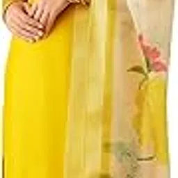 The Attire Clothes Women’s Yellow Embroidered Kurti Pant Set with Floral Dupatta | Traditional Ethnic Wear with Gold Detailing-picture-32